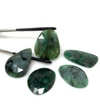5 Pcs Rare Large Natural Emerald Rose Cut Cabochons, Loose Gemstones, Ring or Pendant Stones, 31x18mm - 37x27mm