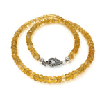 16” Citrine Necklace with Pave Diamond Clasp, Spiritual Healing Gemstone Jewelry, Crystal Beaded Chakra Necklace, November Birthstone Gifts