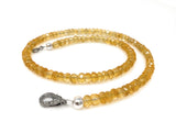 16” Citrine Necklace with Pave Diamond Clasp, Spiritual Healing Gemstone Jewelry, Crystal Beaded Chakra Necklace, November Birthstone Gifts