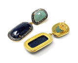 Genuine Emerald and Blue Sapphire Pave Diamond Earrings, Sapphire Earrings, Emerald Earrings, Gifts for Her