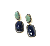 Genuine Emerald and Blue Sapphire Pave Diamond Earrings, Sapphire Earrings, Emerald Earrings, Gifts for Her