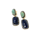 Genuine Emerald and Blue Sapphire Pave Diamond Earrings, Sapphire Earrings, Emerald Earrings, Gifts for Her