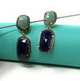 Genuine Emerald and Blue Sapphire Pave Diamond Earrings, Sapphire Earrings, Emerald Earrings, Gifts for Her
