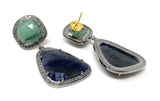 Pave Diamond Emerald and Blue Sapphire Earrings, Natural Sapphire Earrings, Genuine Emerald Earrings, Gifts for Her