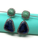 Pave Diamond Emerald and Blue Sapphire Earrings, Natural Sapphire Earrings, Genuine Emerald Earrings, Gifts for Her