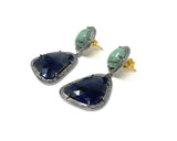 Pave Diamond Emerald and Blue Sapphire Earrings, Natural Sapphire Earrings, Genuine Emerald Earrings, Gifts for Her