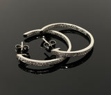 25mm Diamond Hoop Earrings, Black Rhuthenium over Sterling Silver Pave Diamond Earrings, Silver Hoop Earrings