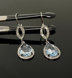Genuine Sky Blue Topaz Pave Diamond Earrings, Black Rhuthenium over Sterling Silver Gemstone Earrings, Vintage Jewelry, 1.85” x 0.55”