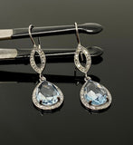 Genuine Sky Blue Topaz Pave Diamond Earrings, Black Rhuthenium over Sterling Silver Gemstone Earrings, Vintage Jewelry, 1.85” x 0.55”