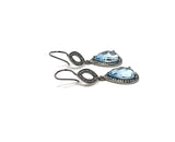 Genuine Sky Blue Topaz Pave Diamond Earrings, Black Rhuthenium over Sterling Silver Gemstone Earrings, Vintage Jewelry, 1.85” x 0.55”