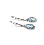 Genuine Sky Blue Topaz Pave Diamond Earrings, Sterling Silver Gemstone Earrings, Vintage Jewelry, 1.85” x 0.55”
