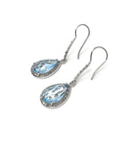 Genuine Sky Blue Topaz Pave Diamond Earrings, Sterling Silver Gemstone Earrings, Vintage Jewelry, 1.85” x 0.55”