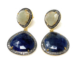 Rare Blue and Off White Sapphire Pave Diamond Earrings, Genuine Fancy Sapphire Earrings, Gemstone Jewelry , Gifts for Her