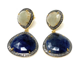 Rare Blue and Off White Sapphire Pave Diamond Earrings, Genuine Fancy Sapphire Earrings, Gemstone Jewelry , Gifts for Her