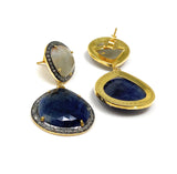 Rare Blue and Off White Sapphire Pave Diamond Earrings, Genuine Fancy Sapphire Earrings, Gemstone Jewelry , Gifts for Her