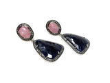 Pave Diamond Sapphire Earrings, Natural Pink and Blue Sapphire Gemstone Earrings, Victorian Jewelry