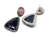 Pave Diamond Sapphire Earrings, Natural Pink and Blue Sapphire Gemstone Earrings, Victorian Jewelry