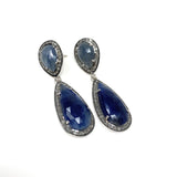 Pave Diamond Sapphire Earrings, Natural Blue Sapphire Gemstone Earrings, Victorian Jewelry