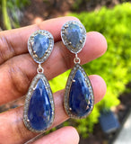 Pave Diamond Sapphire Earrings, Natural Blue Sapphire Gemstone Earrings, Victorian Jewelry