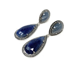 Pave Diamond Sapphire Earrings, Natural Blue Sapphire Gemstone Earrings, Victorian Jewelry