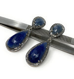 Pave Diamond Sapphire Earrings, Natural Blue Sapphire Gemstone Earrings, Victorian Jewelry