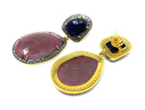 Genuine Sapphire Pave Diamond Earrings, Blue Sapphire Earrings, Rare Fancy Salmon Sapphire Earrings
