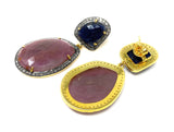 Genuine Sapphire Pave Diamond Earrings, Blue Sapphire Earrings, Rare Fancy Salmon Sapphire Earrings