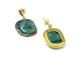 Genuine Pave Diamond Emerald Earrings, Emerald Earrings, Gifts for Her