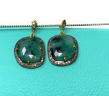 Genuine Pave Diamond Emerald Earrings, Emerald Earrings, Gifts for Her