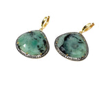 Genuine Pave Diamond Emerald Earrings, Emerald Hoop Earrings, Gifts for Her
