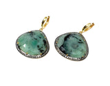 Genuine Pave Diamond Emerald Earrings, Emerald Hoop Earrings, Gifts for Her