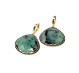 Genuine Pave Diamond Emerald Earrings, Emerald Hoop Earrings, Gifts for Her