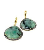 Genuine Pave Diamond Emerald Earrings, Emerald Hoop Earrings, Gifts for Her