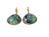 Genuine Pave Diamond Emerald Earrings, Emerald Hoop Earrings, Gifts for Her