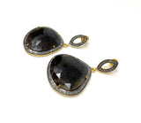 Fancy Sapphire Pave Diamond Earrings, Smoky Sapphire Earrings , Antique Look Gemstone Earrings, Gifts for Her