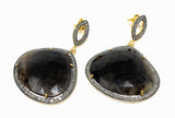 Fancy Sapphire Pave Diamond Earrings, Smoky Sapphire Earrings , Antique Look Gemstone Earrings, Gifts for Her