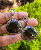 Fancy Sapphire Pave Diamond Earrings, Brown Sapphire Gemstone Earrings, Spiritual Healing Chakra Jewelry, September Birthstone Jewelry Gifts