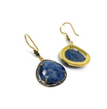 Pave Diamond Sapphire Earrings, Natural Blue Sapphire Gemstone Earrings, Victorian Jewelry, 1.80” x 1”