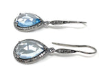 Genuine Sky Blue Topaz Pave Diamond Earrings, Black Rhuthenium over Sterling Silver Gemstone Earrings, Vintage Jewelry, 1.75” x 0.55”