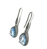Genuine Sky Blue Topaz Pave Diamond Earrings, Black Rhuthenium over Sterling Silver Gemstone Earrings, Vintage Jewelry, 1.75” x 0.55”