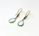 Genuine Sky Blue Topaz Pave Diamond Earrings, 14K Gold Plated Sterling Silver Gemstone Earrings, Vintage Jewelry, 1.55” x 0.45”