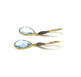 Genuine Sky Blue Topaz Pave Diamond Earrings, 14K Gold Plated Sterling Silver Gemstone Earrings, Vintage Jewelry, 1.55” x 0.45”