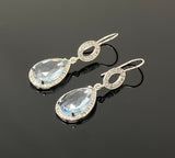 Genuine Sky Blue Topaz Pave Diamond Earrings, Sterling Silver Gemstone Earrings, Vintage Jewelry, 1.75”x 0.55”