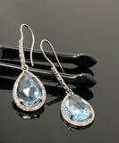 Genuine Sky Blue Topaz Pave Diamond Earrings, Black Rhuthenium over Sterling Silver Gemstone Earrings, Vintage Jewelry, 1.75” x 0.55”
