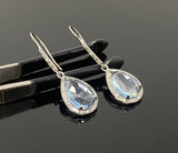 Genuine Sky Blue Topaz Pave Diamond Earrings, Black Rhuthenium over Sterling Silver Gemstone Earrings, Vintage Jewelry, 1.75” x 0.55”