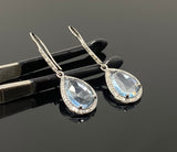 Genuine Sky Blue Topaz Pave Diamond Earrings, Black Rhuthenium over Sterling Silver Gemstone Earrings, Vintage Jewelry, 1.75” x 0.55”