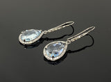 Genuine Sky Blue Topaz Pave Diamond Earrings, Black Rhuthenium over Sterling Silver Gemstone Earrings, Vintage Jewelry, 1.75” x 0.55”