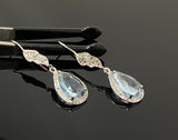 Sky Blue Topaz Diamond Earrings, Genuine Pave Diamond Dangle Earrings, December Birthstone Gift, Throat Chakra Healing Crystal Jewelry