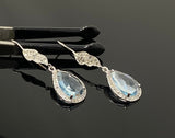 Sky Blue Topaz Diamond Earrings, Genuine Pave Diamond Dangle Earrings, December Birthstone Gift, Throat Chakra Healing Crystal Jewelry
