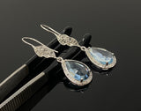 Sky Blue Topaz Diamond Earrings, Genuine Pave Diamond Dangle Earrings, December Birthstone Gift, Throat Chakra Healing Crystal Jewelry